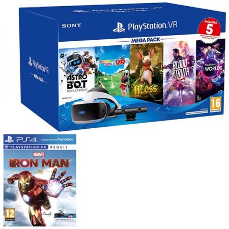 Playstation VR szemüveg + VR kamera v2 + Mega Pack 3 PS4/PS5 játékszoftver csomag + Marvel`s Iron Ma